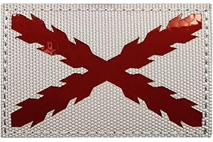 Ohrong España Parche táctico reflectante de bandera del Tercio Morados Viejos, uniforme de ejército militar español, emblemas de España (rojo y blanco, reflectante)