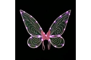 MOREASE Feenflügel Erwachsene Kinder, Elfen Feen Flügel LED Beleuchtung Schmetterlingsflügel Kostüm, Party Fee Engel Kinder Faschingskostüme Halloween Karneval Requisiten Cosplay für Mädchen Damen, Rosa