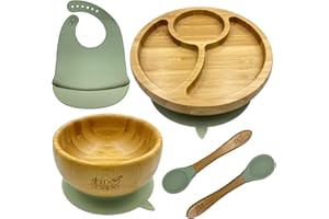 SHIP SHAPE Shiphape - Ensemble De Vaisselle Pour Bébé Assiette Ventouse Pour Bébé - Assiette Compartiment Bebe - 2 x Cuillere Bebe - Bavoir Silicone Bebe - Bol Ventouse Pour Bébé - sans BPA - eBook Gratuit