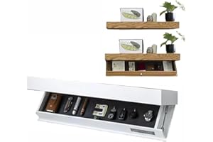 STWBHW Concealed Floating Gun Safe,Designer Shelf with Secret Compartment,Wall-Mounted Storage Solution,Compact Storage Box for Weapons,for Living Room and Office and Bedroom(White)