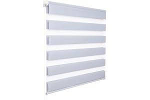 WOLTU Doppelrollo Klemmfix ohne Bohren Grau B45 x H150 cm, Duo Rollo Zebrarollo Fensterrollo Klemmrollo Seitenzugrollo Easyfix lichtdurchlässig & verdunkelnd Rollos für Fenster und Tür