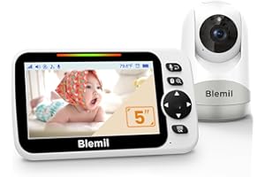 Blemil Babyphone mit Kamera und Audio 30 Stunden wiederaufladbare Batterie, 5" großer Bildschirm, ferngesteuerte Schwenk-/Neige-/Zoom-Kamera, Zwei-Wege-Gespräch, Nachtsicht, kein WiFi
