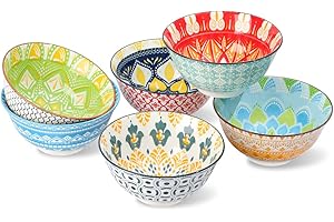 AHX Tazones Desayuno - Cuencos Sopa - Bon Cereales Ensalada 15.7 cm de Porcelana - Cuenco Ramen | Arroz | Consome | Gazpacho - Juego de 6 Multicolor Tazon de 700 ml