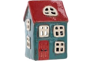 Shudehill Giftware Ceramic Village Pottery Bright Colour Range Tealight Holder, beautiful house-warming gift, Home Ornament, Candle Holder… (Blue/Red)