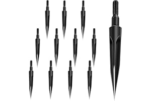 KURUGEILI 12 Pack 100/125/150 Grains Archery Traditional Broadheads Steel Points Screw-in Hunting Arrowheads Arrow Tip for Compound, Recurve Bow & Crossbow