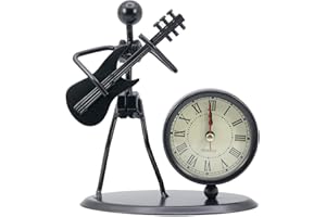 XUBX Guitar Vintage Style Metal Desk Clock, Classic Retro Table Clock, Creative Modern Iron Art Instrument Black Quartz Clock, Shelf Clock Decorative Desk Clock for Home Office Desk Decoration