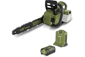 GREEN MACHINE Motosega a batteria da 62 V, batteria da 4 Ah, motosega elettrica al litio con barra e catena Oregon da 16", include batterie e caricabatterie