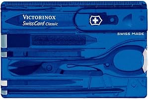 Victorinox Taschenmesser Swiss Card Classic (10 Funktionen, Schere, Stecknadel, Kugelschreiber) blau transparent