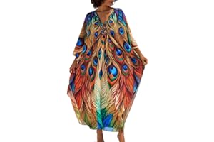 XIVISTO Robe de Plage Femme Caftan Grande Taille Kaftan Bohème Maxi Longue Eté Maillot De Bain Élegante Bikini Cover Up