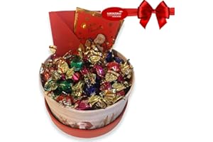 NARAMAKI Regalo di Natale 2024 - Scatola Tonda 14cm + 200gr Caramelle Bye Bye Frutta + Biglietto di Auguri con busta 10x7cm - Confezione Regalo (200G BYE FRUTTA CARAMELLE)