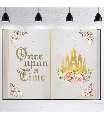 AIBIIN Märchen-Banner „Once Upon A Time“ – 180x110 Cm Fotohintergrund Mit Schloss, Rosa, Floral, Für Hochzeit, Babyparty, Geburtstag