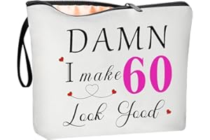 CoCoCherry 60th Birthday Gifts for Women, 60th Birthday Gift Ideas, 60 Year Old Birthday Gifts Cosmetic Bags, 60th Birthday Gift Perfect Ideas for Mom, Wife, Bestie, Best Friends, Sister(White)