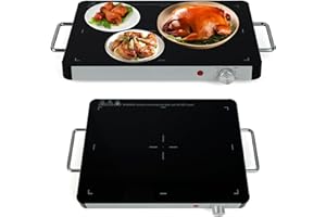 TANGZON Electric Food Warming Tray, Large Hot Plate Buffet Server with Adjustable Temperature, Cool Touch Handles & Non-Slip Feet, Tempered Glass Plate Chafer Warmer for Event Party (53x40cm)