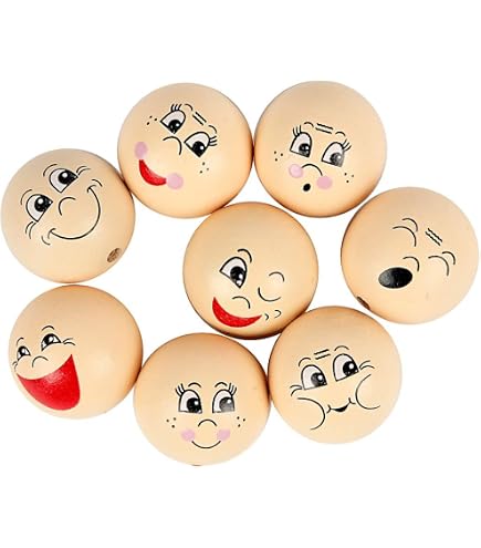 dancepandas Palline di Legno con Faccine 50 Pezzi 20mm Perline con Faccina Sorridente Perline Legno con 5 Fili Colorati per Uncinetto e 2 Uncini per Lavoretti Fai da Te Macramè Giocattoli