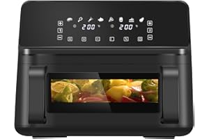 LLIVEKIT Freidora de Aire 9 L, Horno Freidora de Doble Zona 4,5 L x2, Aerofreidora sin Aceite, con Separador Extraíble, 8 Programas, Pantalla táctil, 80-200 °C, 1-60 min, 2500 W, Negro