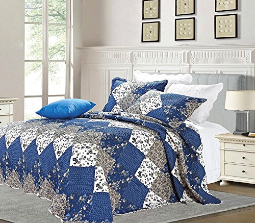 Massari 3 Pieces Quilted Floral Microfiber Throw Patchwork