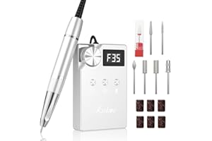 Kredioo Torno para Uñas Profesional 35000RPM, Motor sin Escobillas, Recargable＆Portátil, Lima Electrica con 7 Brocas, Pulidor, Manicura Pedicura, Kit Fresas Set, LED, Acrílico Gel/Esmalte, Salón/DIY