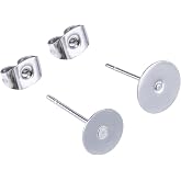 100 Pcs Flat Earring Backs, Pad (2 Sizes) - 200 Pieces Stainless Steel for Making