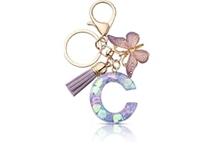 CHUQING Porte-clés avec lettre porte-clés fille initiale cadeau femmes porte-clés papillon, violet
