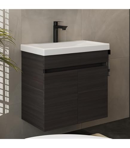 HAPAOSO Badunterschrank Waschbecken 60cm - Eiche Matt Mit Soft-Close Türen