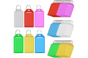 BETTERJONNY 60 portachiavi scrivibili, in plastica, basicon, per chiavi, chiavi, etichetta, portachiavi con anello diviso, 6 colori, 10 pezzi