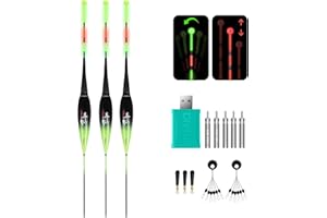 QualyQualy Set of 3 LED Fishing Floats with Charger and Battery, Colour Changing Light Floats Set for Day and Night, Fishing Accessories, Pike Float, 20 cm, 19.5 cm, 21 cm