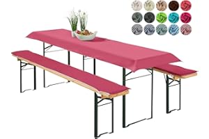 ‎HEIMTEXLAND heimtexland ® Bierzeltgarnitur Auflagen Set 3-teilig Tischdecke Bierbankauflage Polster Kissen Biergarnitur Typ698 Beere für Tischmaß 70x220 cm