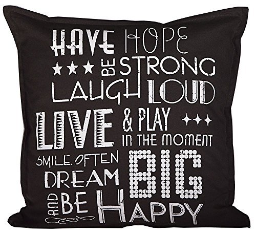 Kissenhüllen BE HAPPY Kissen Deko Bezug Kissenbezug 45x45 cm 100 % Baumwolle (Schwarz)