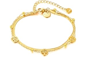 VICKWOOD Lebensbaum Fußkettchen für Damen bis 30cm Edelstahl - Armband Gold/Armband Damen Schwarz/Rosegold/Silver - Fussketten für Frauen Gold - Fußkette Damen Armbänder - Schmuck für Frau