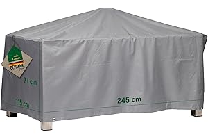 Mehr Garten Abdeckung Gartentisch eckig, 245x115x71 cm, grau, Oxford 600D Gewebe, Tischabdeckung wasserdicht, UV-beständig und wetterfest, Schutzhülle Gartenmöbel