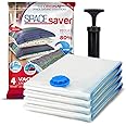 Spacesaver Vacuum Storage Bags for Clothes, Wardrobe and Travel, 80% Extra Space, Garment Bag Vacuum Cleaner Travel Pump Included Double Closure Turbo Valve, Medium 4 Pieces