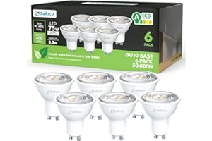 sailsco Classe A Lampadine GU10 LED Spot,3.3W (Equivalenti a 75W),600 Lumen,4000K Bianco Neutro,Risparmio Energetico LED GU10,Lunga Durata,Basso Consumo,36° Angolo del Fascio,Non Dimmerabile,6 Pezzi
