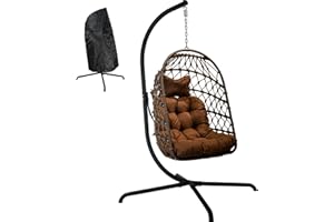 ‎LKINBO LKINBO Polyrattan Hängesessel mit Gestell Outdoor Indoor, Korb Hängestuhl Rattan Hanging Chair Wetterfest Hängeschaukel Gartenschaukel bis 195 kg, Braun
