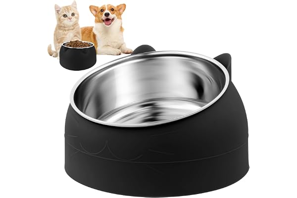 WuGU Gamelle Chat en Acier Inoxydable 400ML Inclinée 15° pour Détendre la Colonne Cervicale - pour Chiots et Lapins