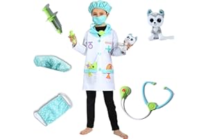 Sincere Party Costume da gioco di ruolo veterinario,Set di cappotti da laboratorio veterinario per bambini,Paziente animale peluche incluso 5-7 anni