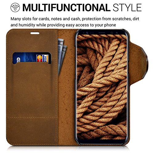 kalibri Funda para Samsung Galaxy S8 Plus - Carcasa con  Tapa magn  tica  de  Cuero  - Case de Piel Real en  marr  n 