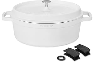 ROSSETTO 10,6L Cocotte ovale en fonte d’aluminium, revêtement antiadhérent en céramique. Couvercle avec picots saveurs. Compatible tous feux dont induction et au four jusqu’à 220° (38cm, Blanc)