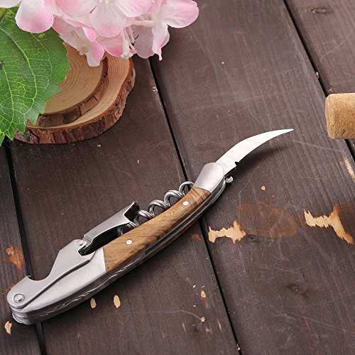 Korkenzieher -Smaier Premium Rosenholz Kellner Griff All-in-one-Wein-Öffner, Flaschenöffner und Folienschneider – Best Bar Weinzubehör und Geschenke - 4