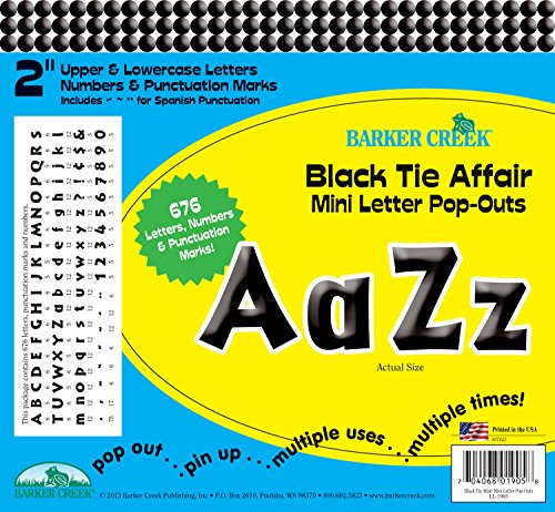 Barker Creek Letter Pop-Outs, 2" Black Tie Affair, Multicolor Designer Letters for Bulletin Boards, Breakrooms, Reception Areas, Signs, Displays, and More! 2", 676 Characters per Set (1905)