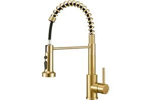 Gold Kitchen Tap, Kitchen Tap in Gold, 360° Swivel Gold Kitchen Taps with Hose, TOHLAR Single Lever Brushed Gold Mixer Tap with Pull Out Spray for Kitchen Sink Cold and Hot Fittings UK Standard