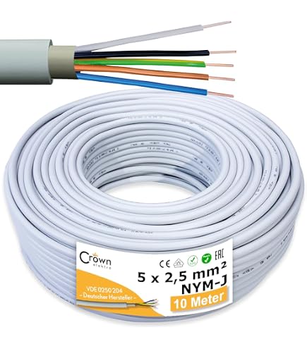 Faber NYM-J Mantelleitung 3 X 2,5 Mm², Grau, 5 Meter – Elektrokabel Für Installation, PVC-isoliert