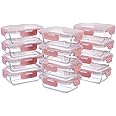 GULFLIN Small Glass Food Storage Containers 12 Pack-12oz Glass Containers with Lids for Meal Prep, Food Storage, Freezer to Microwave Safe, Air-Tight, Leak-Proof, Pink Set