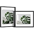 EGOFINE 14x11 Floating Frames Set of 2, Double Acrylic Glass Picture Frame, Made of Solid Wood Display Any Size Photo up to 14x11, Wall Mount or Tabletop Standing, Rustic Black