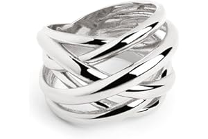 SINGULARU - Anillo Triple Cross - Anillo Macizo de Latón con Acabado Baño de Rodio Pulido Plata - Joyas para Mujer - Hecho en España - Varios Acabados y Tallas