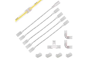 PAUTIX 12 Pack 8mm 2 Pin Connecteur LED Kit pour Ruban LED COB, Comprend 4 Connecteurs milieu,2 en Forme de L,1en Forme de T, 4 15cm de Rallonge à Double Extrémité et 1 Connecteur Femelle DC