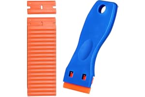 GALAMAX Plastic Scraper, Multipurpose Glass Scraper with 20 PCS Replacement Plastic Blades Non-Scratch Anti Slip Oven Scraper Adhesive Residue Remover Hob Glass Oven Cooker Cleaning Tool