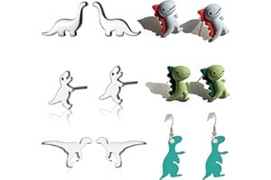 XHBTS 6 Pares de Pequeños Aretes de Dinosaurio para Mujeres, Hombres, Niños, Brontosaurio, Dinosaurio, Aretes, Pequeños, Dinosaurios, Aretes, Acrílico, Dinosaurio, Colgante, con Caja