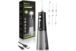 BEZVOI Water Flosser for Teeth Cordless: Oral Irrigator with 5 Modes, 300ML Water Tank IPX7 Waterproof Electric Tooth Cleaner, Water Floss with 6 Tips for Gums/Braces/Orthodontic/Dental Care Cleaning