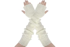 AUYAO 2 st fingerlösa handskar, stickade fingerlösa handskar termiska armhandskar, handledsvärmare handskar stickade armvärmare, vantar stickade virkade armvärmare för kvinnor, halvfingerhandskar för
