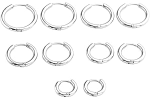 ZYSTA 5 Pairs Stainless Steel 8-16mm Closure Hoop 18G Cartilage Stud Earring Septum Cartilage Piercing Round Ear Rings